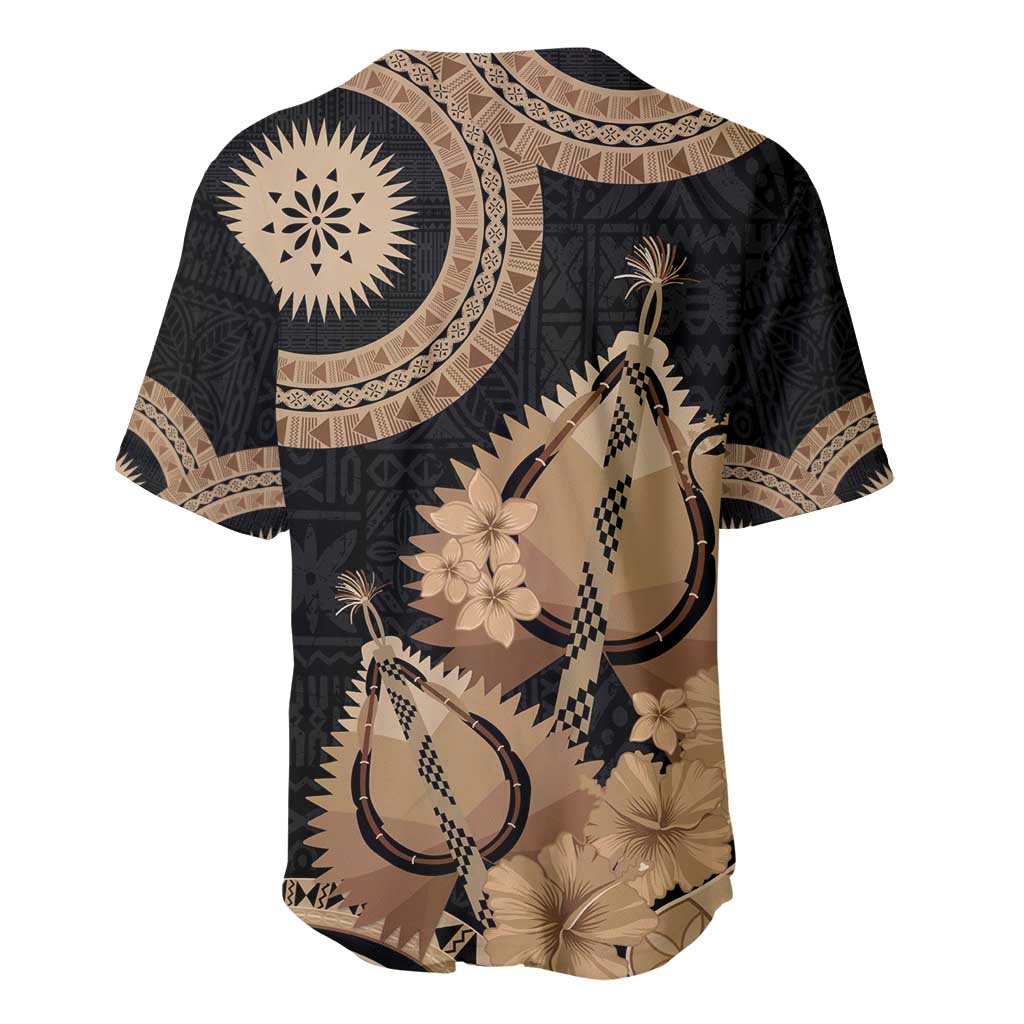 Black Bula Fiji Baseball Jersey Fijian Dance Fan Tapa Cloth Pattern