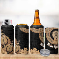 Black Bula Fiji 4 in 1 Can Cooler Tumbler Fijian Dance Fan Tapa Cloth Pattern