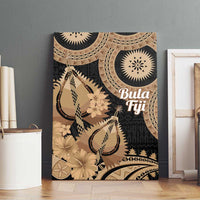 Black Bula Fiji Canvas Wall Art Fijian Dance Fan Tapa Cloth Pattern