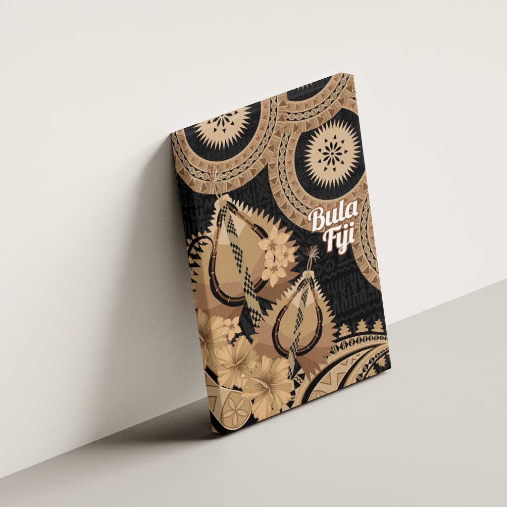 Black Bula Fiji Canvas Wall Art Fijian Dance Fan Tapa Cloth Pattern
