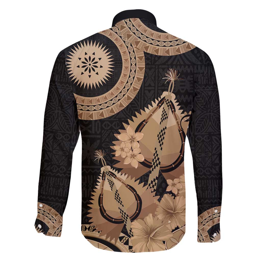 Black Bula Fiji Family Matching Puletasi and Hawaiian Shirt Fijian Dance Fan Tapa Cloth Pattern