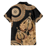 Black Bula Fiji Hawaiian Shirt Fijian Dance Fan Tapa Cloth Pattern