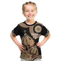 Black Bula Fiji Kid T Shirt Fijian Dance Fan Tapa Cloth Pattern