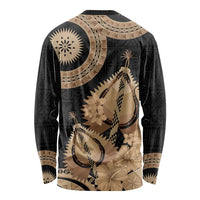 Black Bula Fiji Long Sleeve Shirt Fijian Dance Fan Tapa Cloth Pattern