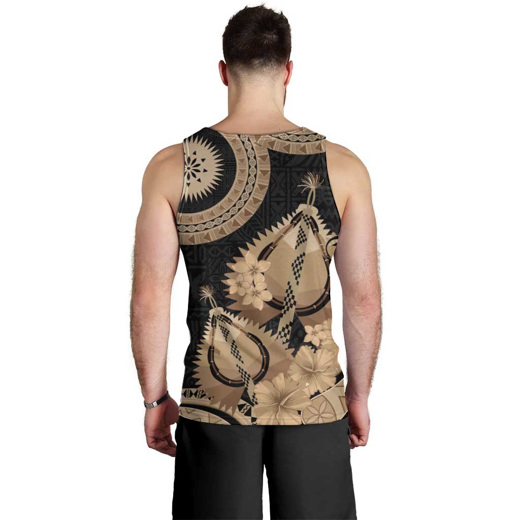 Black Bula Fiji Men Tank Top Fijian Dance Fan Tapa Cloth Pattern