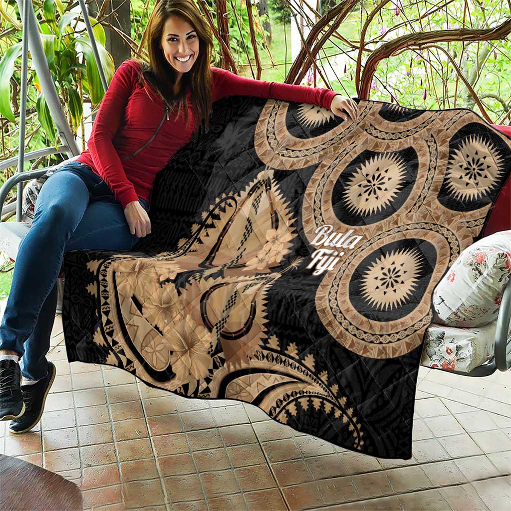 Black Bula Fiji Quilt Fijian Dance Fan Tapa Cloth Pattern