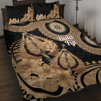 Black Bula Fiji Quilt Bed Set Fijian Dance Fan Tapa Cloth Pattern