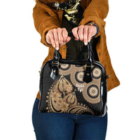 Black Bula Fiji Shoulder Handbag Fijian Dance Fan Tapa Cloth Pattern