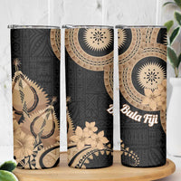 Black Bula Fiji Skinny Tumbler Fijian Dance Fan Tapa Cloth Pattern