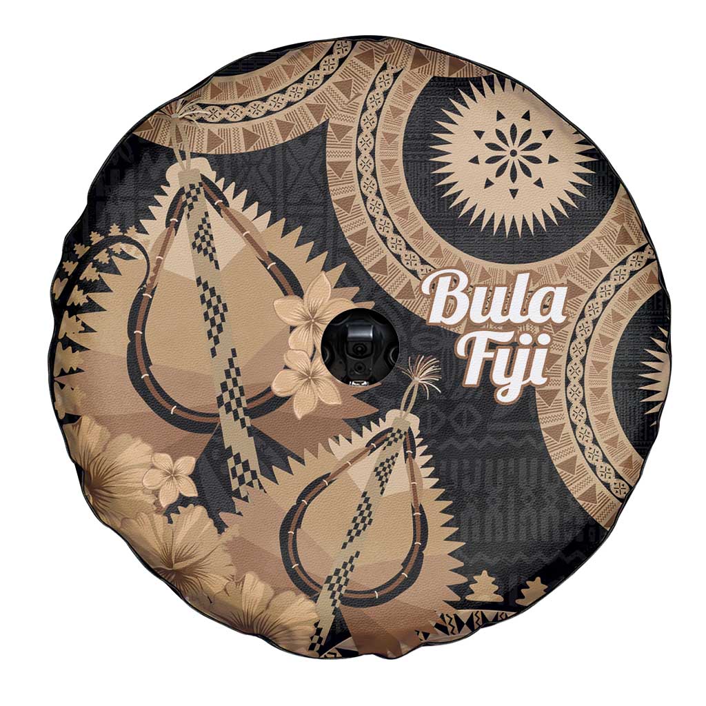 Black Bula Fiji Spare Tire Cover Fijian Dance Fan Tapa Cloth Pattern
