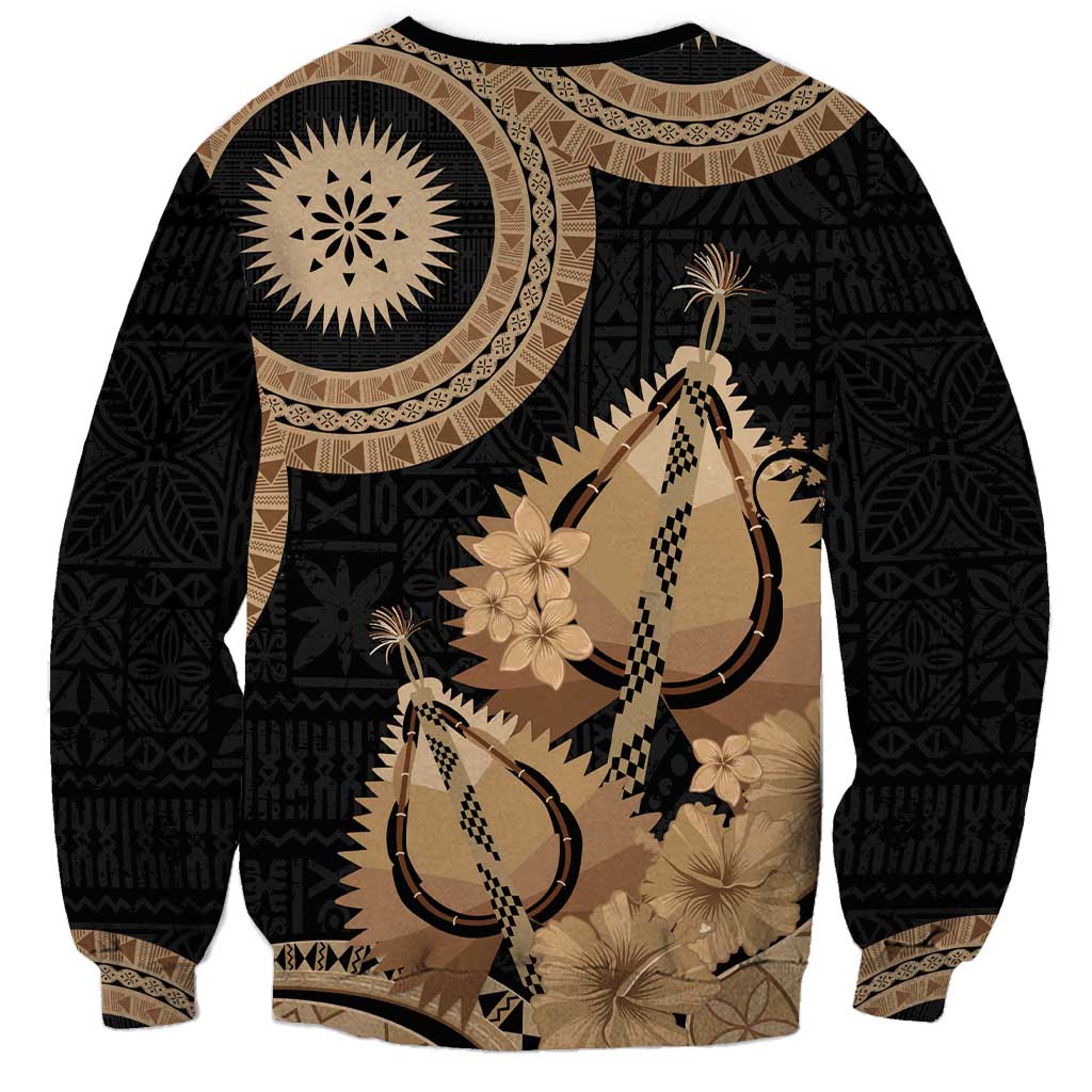 Black Bula Fiji Sweatshirt Fijian Dance Fan Tapa Cloth Pattern