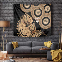 Black Bula Fiji Tapestry Fijian Dance Fan Tapa Cloth Pattern