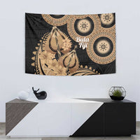 Black Bula Fiji Tapestry Fijian Dance Fan Tapa Cloth Pattern