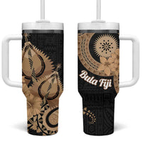 Black Bula Fiji Tumbler With Handle Fijian Dance Fan Tapa Cloth Pattern LT14 One Size: 40 oz Black - Polynesian Pride