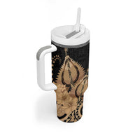 Black Bula Fiji Tumbler With Handle Fijian Dance Fan Tapa Cloth Pattern LT14 - Polynesian Pride