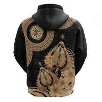 Black Bula Fiji Zip Hoodie Fijian Dance Fan Tapa Cloth Pattern