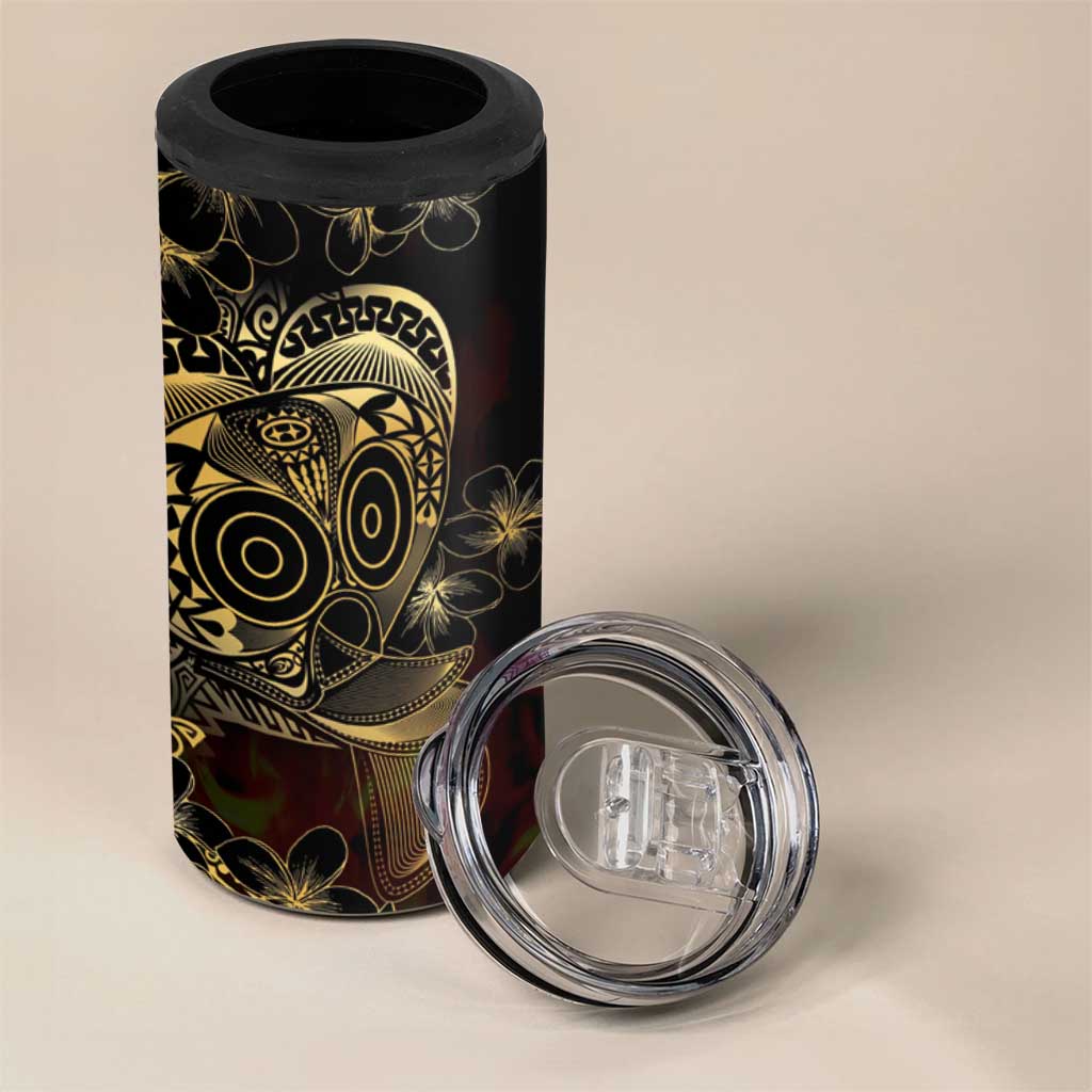 Frangipani Festival Rabaul 4 in 1 Can Cooler Tumbler PNG Tribal Baining Mask Tattoo - Polynesian Pride