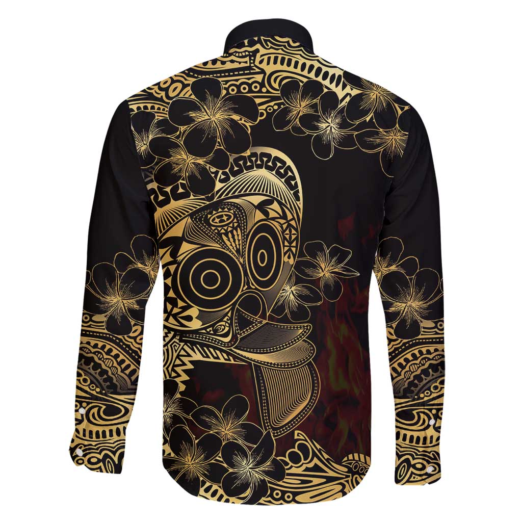 Frangipani Festival Rabaul Family Matching Long Sleeve Bodycon Dress and Hawaiian Shirt PNG Tribal Baining Mask Tattoo - Polynesian Pride