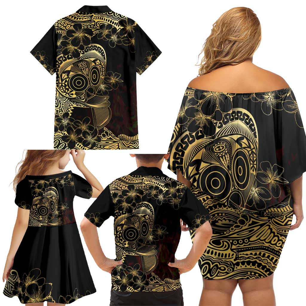 Frangipani Festival Rabaul Family Matching Off Shoulder Short Dress and Hawaiian Shirt PNG Tribal Baining Mask Tattoo - Polynesian Pride