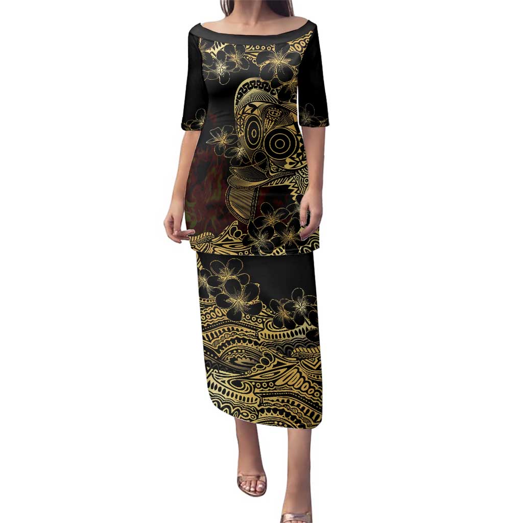 Frangipani Festival Rabaul Family Matching Puletasi and Hawaiian Shirt PNG Tribal Baining Mask Tattoo - Polynesian Pride