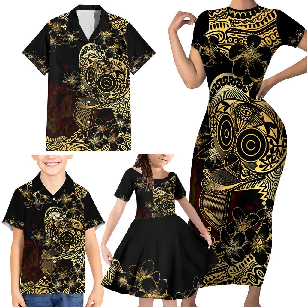 Frangipani Festival Rabaul Family Matching Short Sleeve Bodycon Dress and Hawaiian Shirt PNG Tribal Baining Mask Tattoo - Polynesian Pride