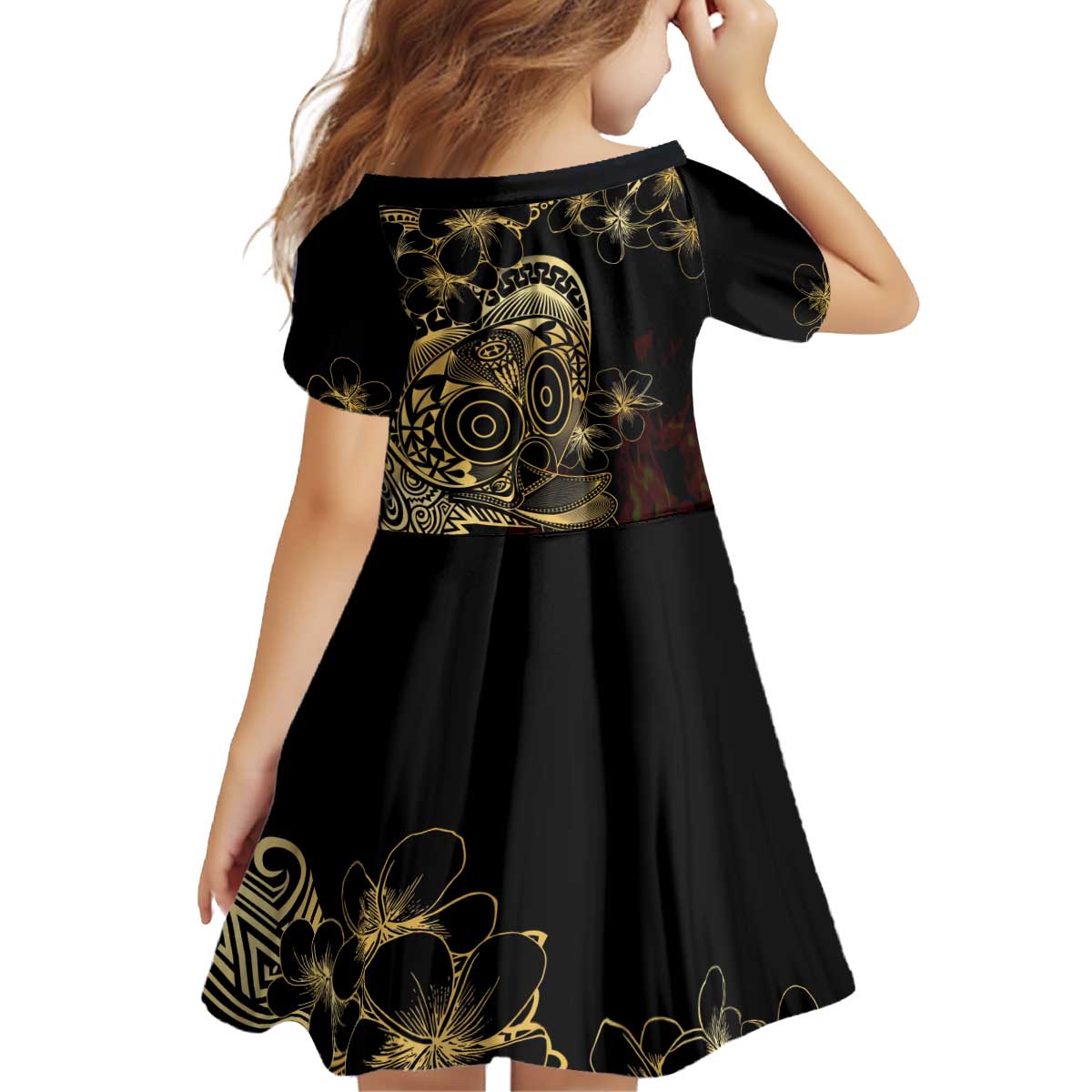Frangipani Festival Rabaul Kid Short Sleeve Dress PNG Tribal Baining Mask Tattoo - Polynesian Pride
