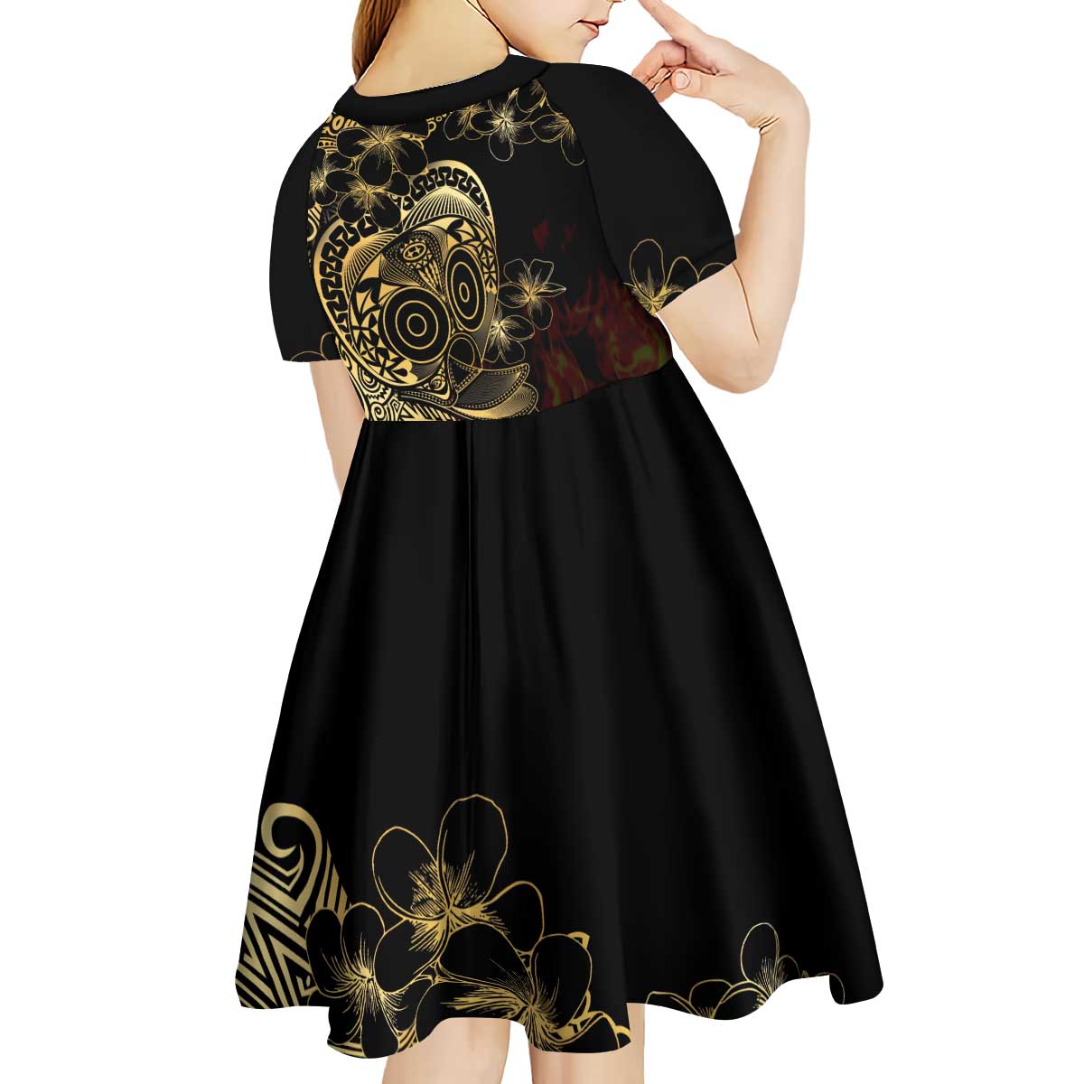 Frangipani Festival Rabaul Kid Short Sleeve Dress PNG Tribal Baining Mask Tattoo - Polynesian Pride