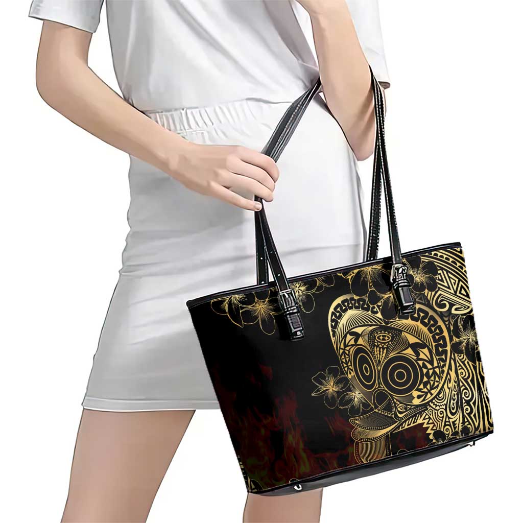 Frangipani Festival Rabaul Leather Tote Bag PNG Tribal Baining Mask Tattoo - Polynesian Pride