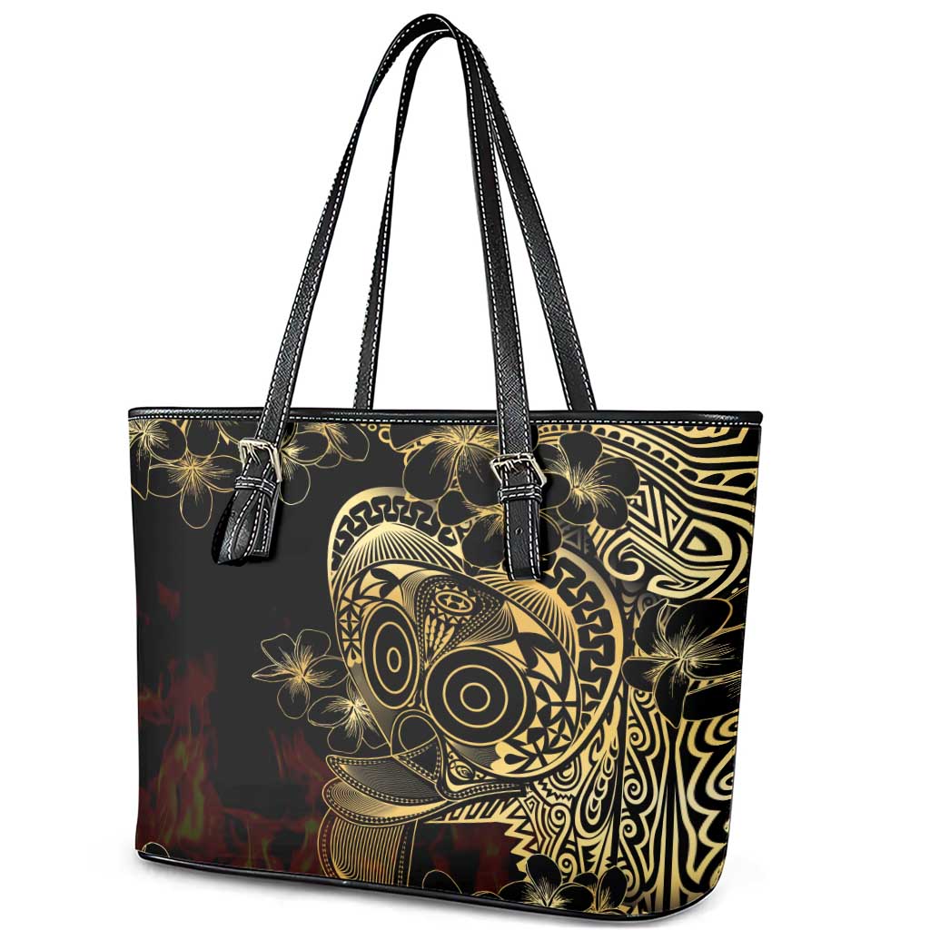 Frangipani Festival Rabaul Leather Tote Bag PNG Tribal Baining Mask Tattoo - Polynesian Pride