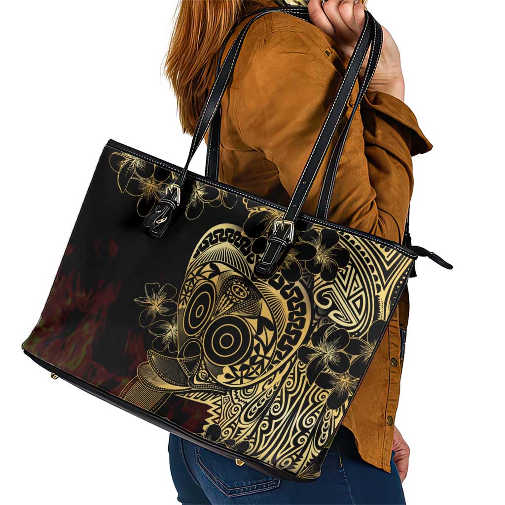 Frangipani Festival Rabaul Leather Tote Bag PNG Tribal Baining Mask Tattoo - Polynesian Pride