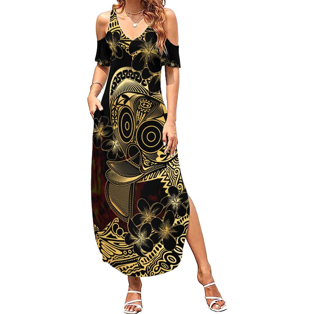 Frangipani Festival Rabaul Summer Maxi Dress PNG Tribal Baining Mask Tattoo - Polynesian Pride