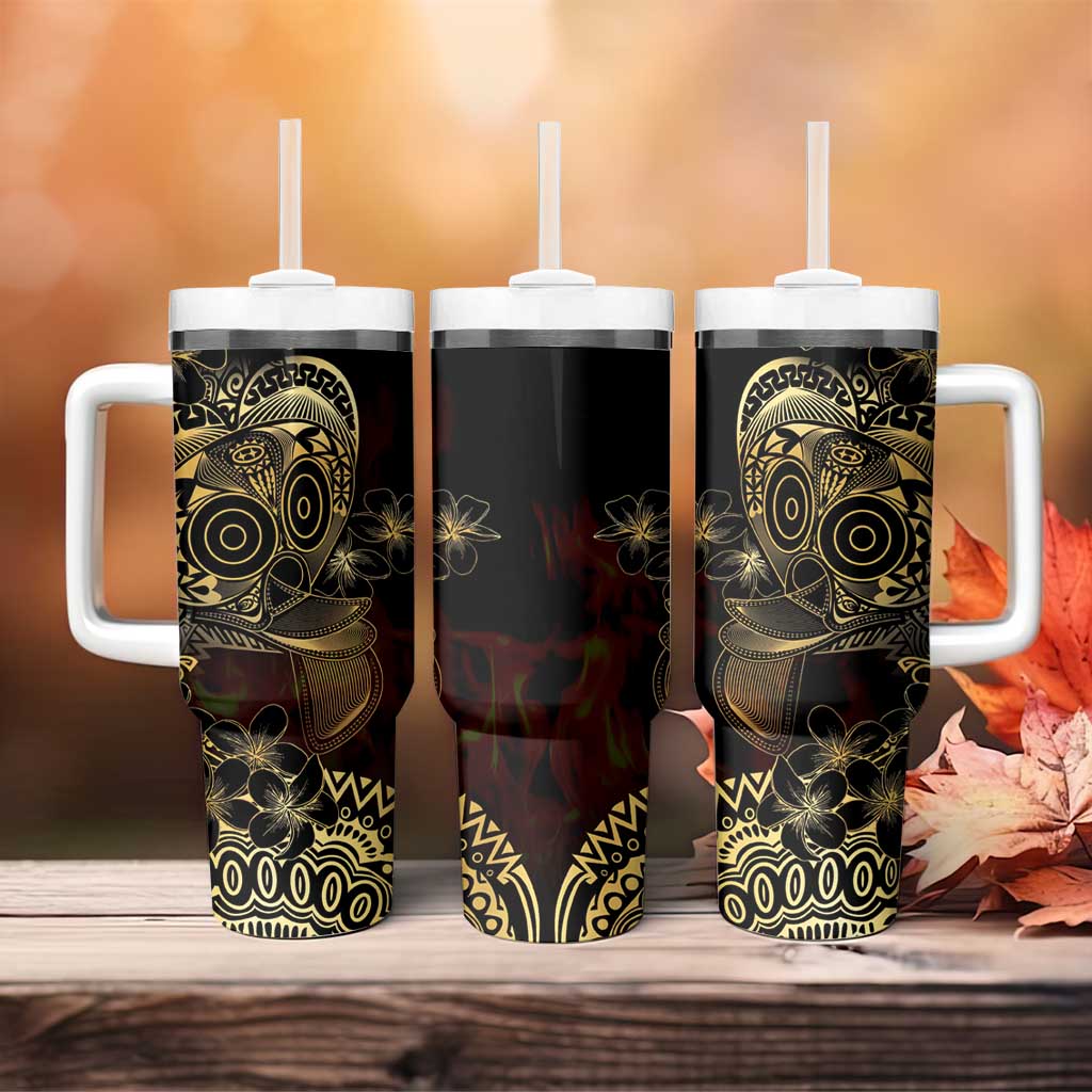 Frangipani Festival Rabaul Tumbler With Handle PNG Tribal Baining Mask Tattoo - Polynesian Pride