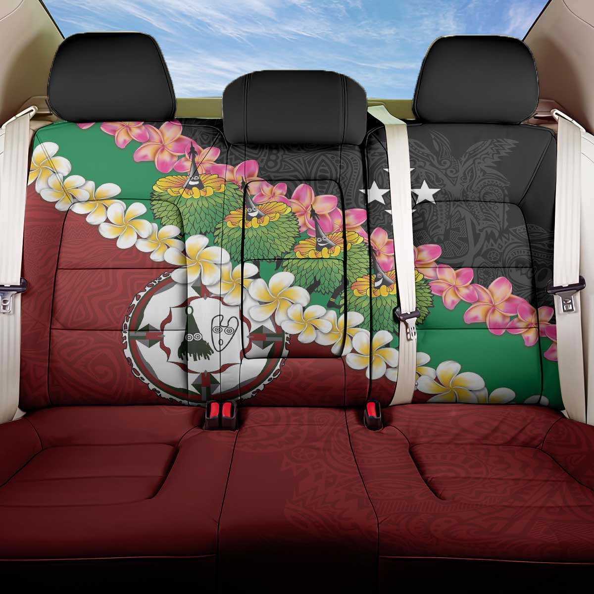Frangipani Festival Rabaul East New Britain Back Car Seat Cover Dukduk Dance With Plumeria - Polynesian Pride
