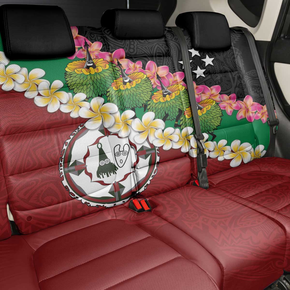 Frangipani Festival Rabaul East New Britain Back Car Seat Cover Dukduk Dance With Plumeria - Polynesian Pride