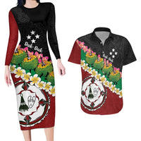 Frangipani Festival Rabaul East New Britain Couples Matching Long Sleeve Bodycon Dress and Hawaiian Shirt Dukduk Dance With Plumeria - Polynesian Pride