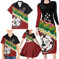 Frangipani Festival Rabaul East New Britain Family Matching Long Sleeve Bodycon Dress and Hawaiian Shirt Dukduk Dance With Plumeria - Polynesian Pride
