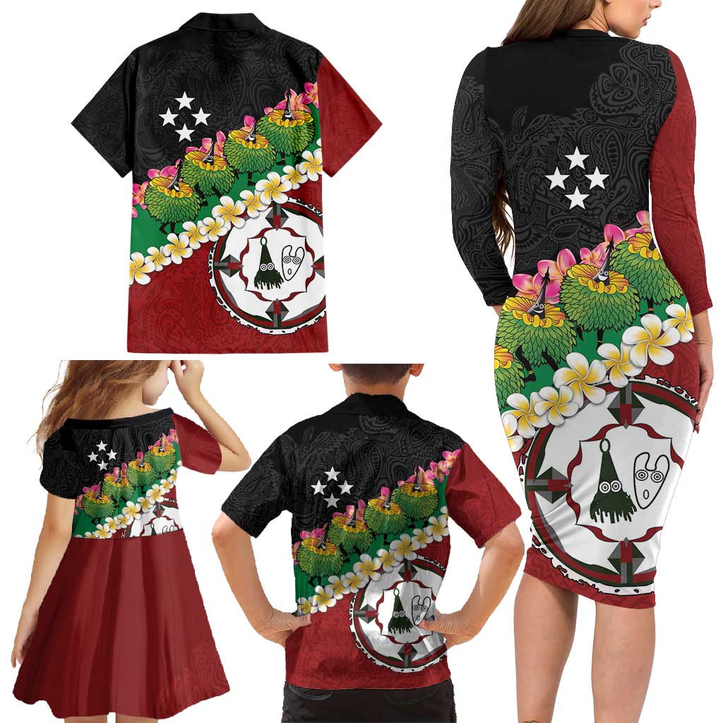 Frangipani Festival Rabaul East New Britain Family Matching Long Sleeve Bodycon Dress and Hawaiian Shirt Dukduk Dance With Plumeria - Polynesian Pride