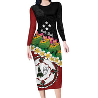 Frangipani Festival Rabaul East New Britain Family Matching Long Sleeve Bodycon Dress and Hawaiian Shirt Dukduk Dance With Plumeria - Polynesian Pride