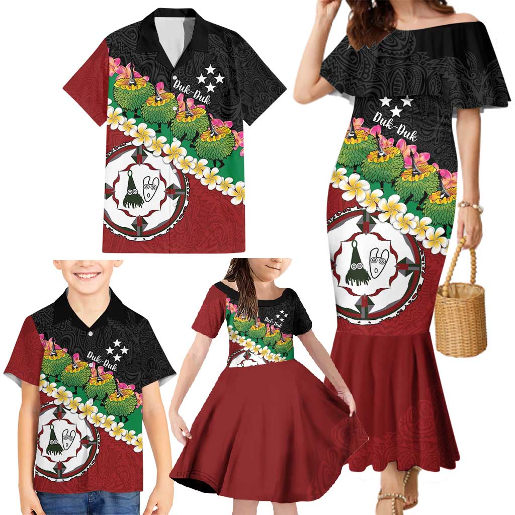 Frangipani Festival Rabaul East New Britain Family Matching Mermaid Dress and Hawaiian Shirt Dukduk Dance With Plumeria - Polynesian Pride