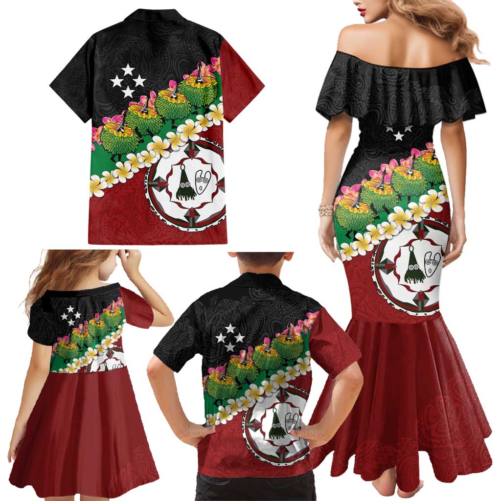 Frangipani Festival Rabaul East New Britain Family Matching Mermaid Dress and Hawaiian Shirt Dukduk Dance With Plumeria - Polynesian Pride