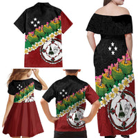 Frangipani Festival Rabaul East New Britain Family Matching Off Shoulder Maxi Dress and Hawaiian Shirt Dukduk Dance With Plumeria - Polynesian Pride