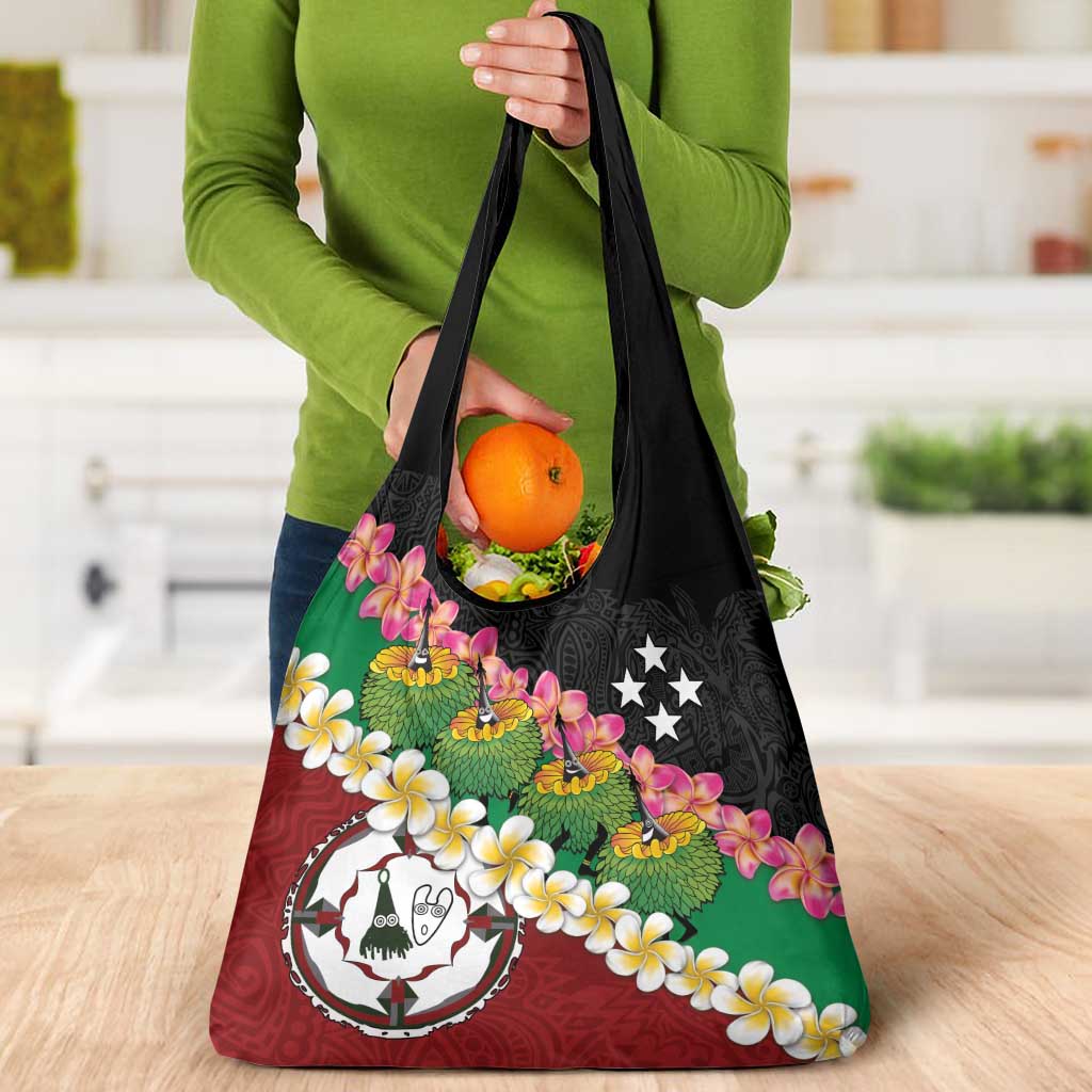 Frangipani Festival Rabaul East New Britain Grocery Bag Dukduk Dance With Plumeria - Polynesian Pride