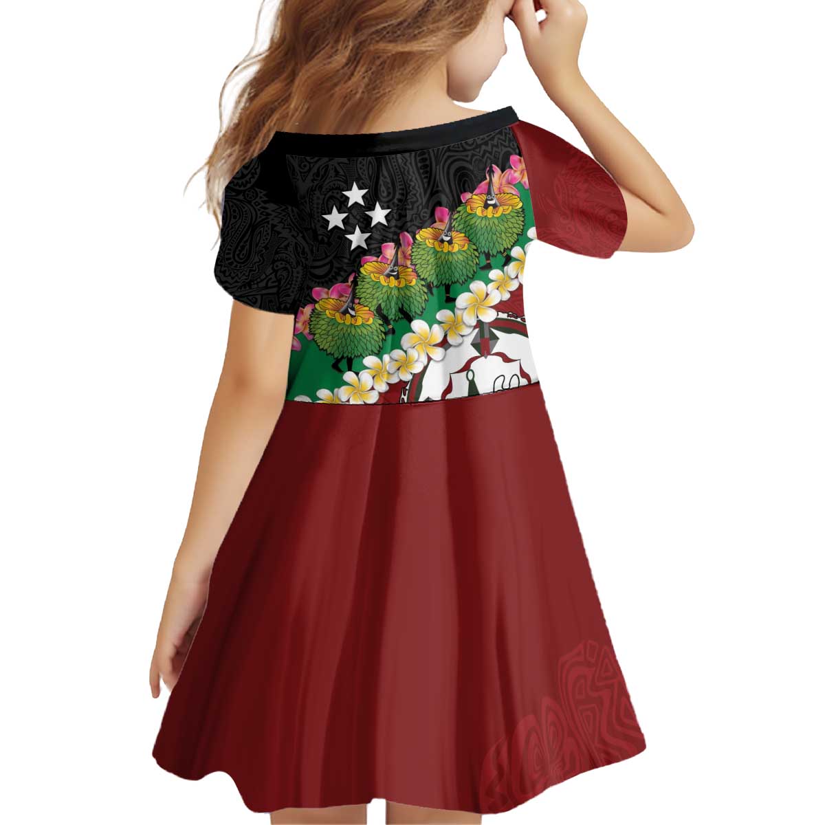 Frangipani Festival Rabaul East New Britain Kid Short Sleeve Dress Dukduk Dance With Plumeria - Polynesian Pride