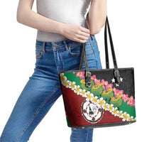 Frangipani Festival Rabaul East New Britain Leather Tote Bag Dukduk Dance With Plumeria - Polynesian Pride