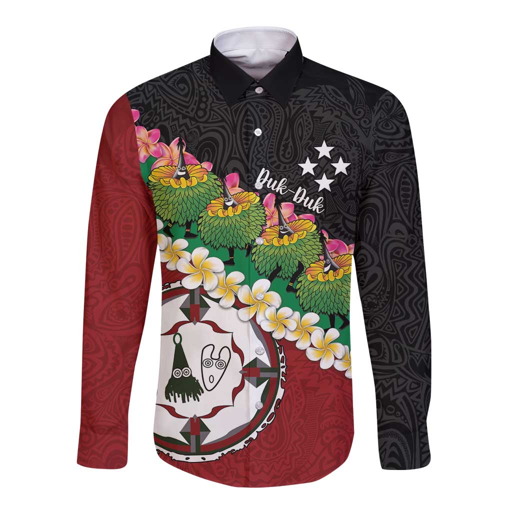 Frangipani Festival Rabaul East New Britain Long Sleeve Button Shirt Dukduk Dance With Plumeria LT14 Unisex Red - Polynesian Pride