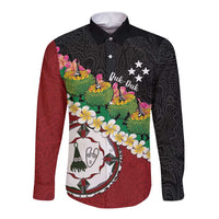 Frangipani Festival Rabaul East New Britain Long Sleeve Button Shirt Dukduk Dance With Plumeria LT14 Unisex Red - Polynesian Pride