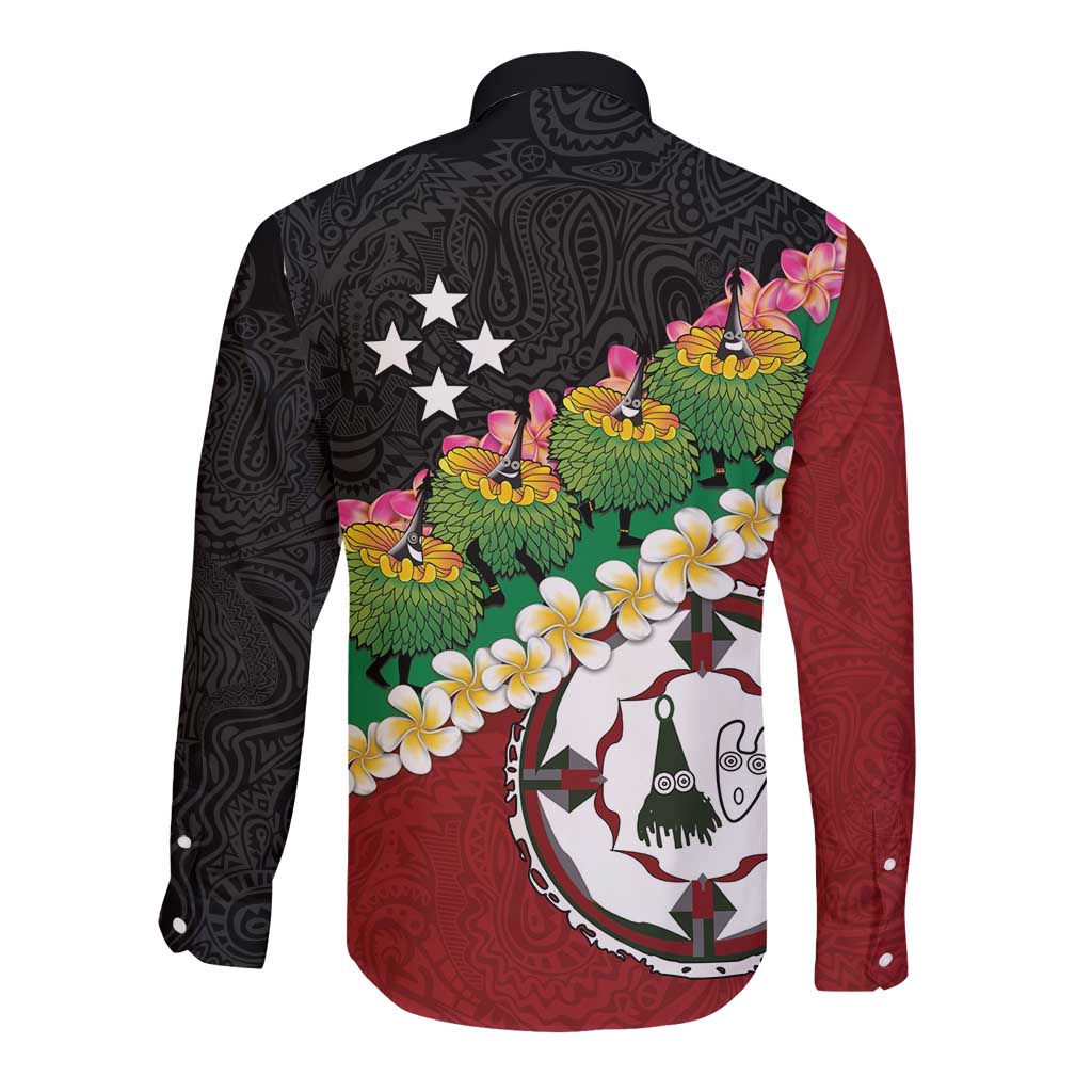 Frangipani Festival Rabaul East New Britain Long Sleeve Button Shirt Dukduk Dance With Plumeria LT14 - Polynesian Pride