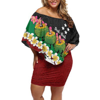 Frangipani Festival Rabaul East New Britain Off Shoulder Short Dress Dukduk Dance With Plumeria - Polynesian Pride