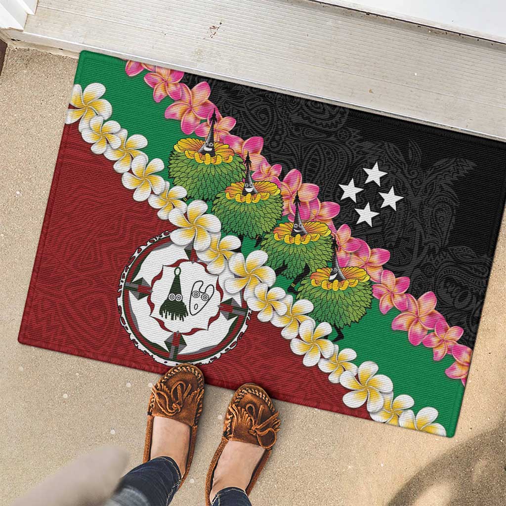 Frangipani Festival Rabaul East New Britain Rubber Doormat Dukduk Dance With Plumeria - Polynesian Pride