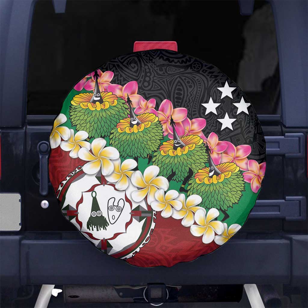Frangipani Festival Rabaul East New Britain Spare Tire Cover Dukduk Dance With Plumeria - Polynesian Pride